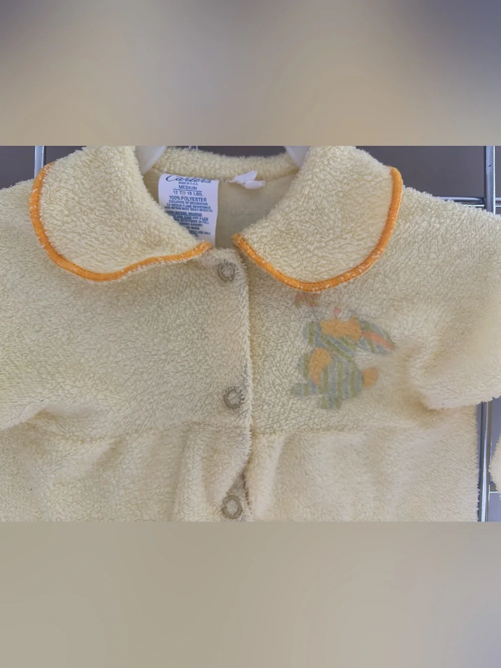 Vintage Carter's Baby Yellow Terry Footed Sleeper Sz Med 3-9M 12-18lbs 1960’s